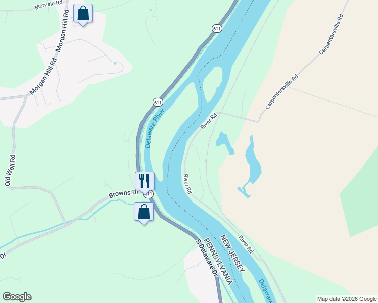 map of restaurants, bars, coffee shops, grocery stores, and more near 541 River Road in Phillipsburg