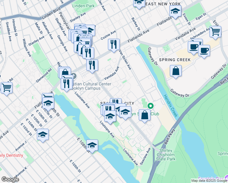 map of restaurants, bars, coffee shops, grocery stores, and more near 1279 Delmar Loop in Brooklyn