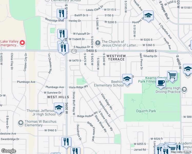 map of restaurants, bars, coffee shops, grocery stores, and more near 5419 West 5540 South in Kearns