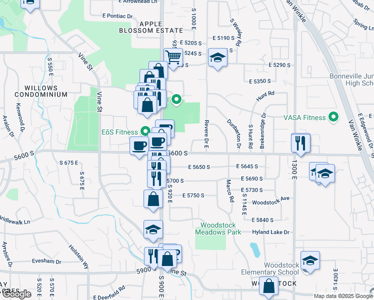 map of restaurants, bars, coffee shops, grocery stores, and more near 977 E 5600 S in Salt Lake City