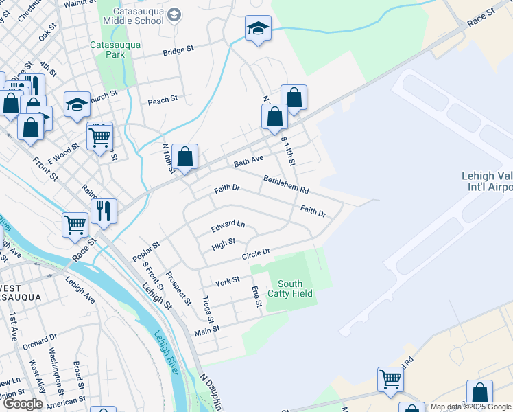 map of restaurants, bars, coffee shops, grocery stores, and more near 530 Poplar Street in Catasauqua