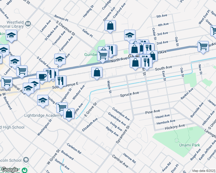 map of restaurants, bars, coffee shops, grocery stores, and more near 618 Willow Avenue in Garwood