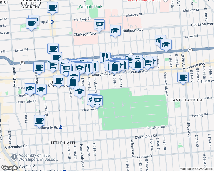 map of restaurants, bars, coffee shops, grocery stores, and more near 289 East 37th Street in Brooklyn