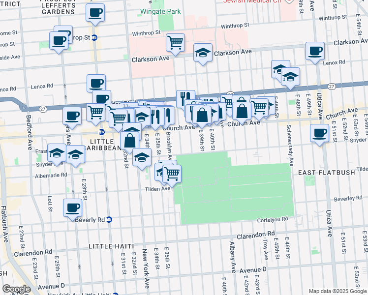 map of restaurants, bars, coffee shops, grocery stores, and more near 289 East 37th Street in Brooklyn