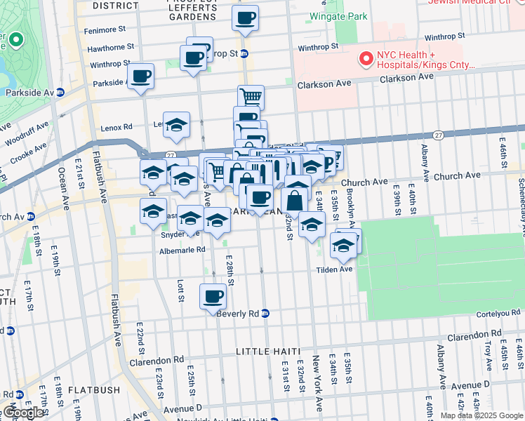 map of restaurants, bars, coffee shops, grocery stores, and more near 29 East 31st Street in Brooklyn