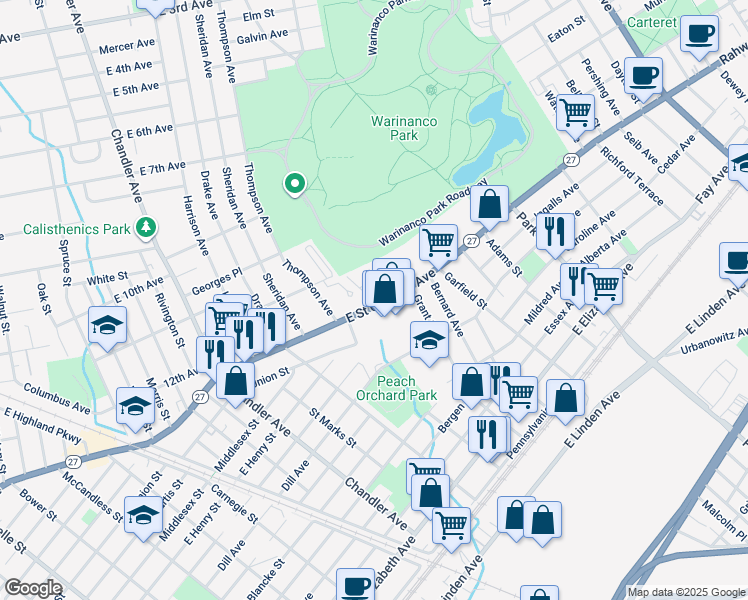 map of restaurants, bars, coffee shops, grocery stores, and more near 5A Carolyn Terrace in Roselle