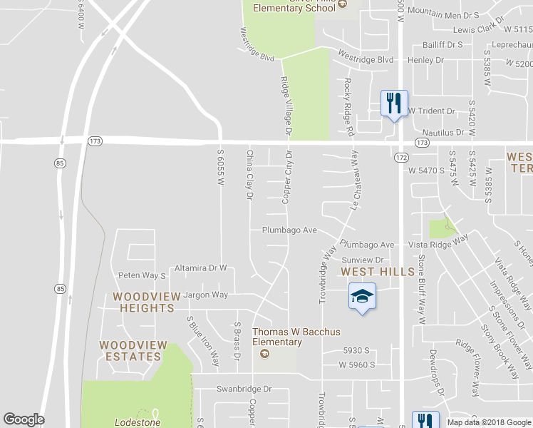 map of restaurants, bars, coffee shops, grocery stores, and more near 5948 West Horn Silver Circle in Kearns