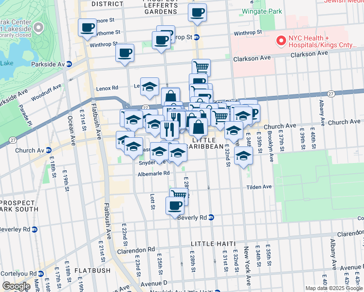 map of restaurants, bars, coffee shops, grocery stores, and more near 125 Erasmus Street in Brooklyn