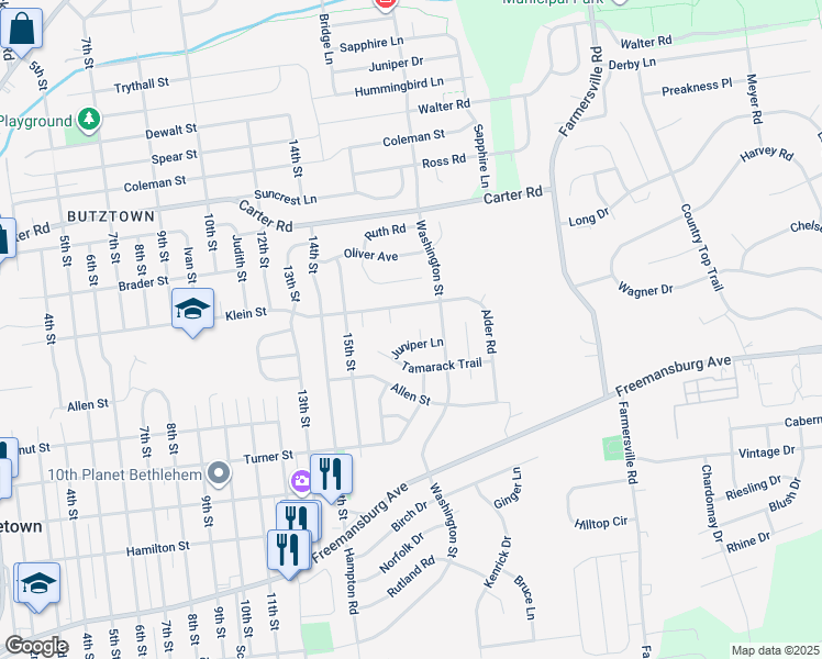 map of restaurants, bars, coffee shops, grocery stores, and more near 2285 Aspen Court in Bethlehem
