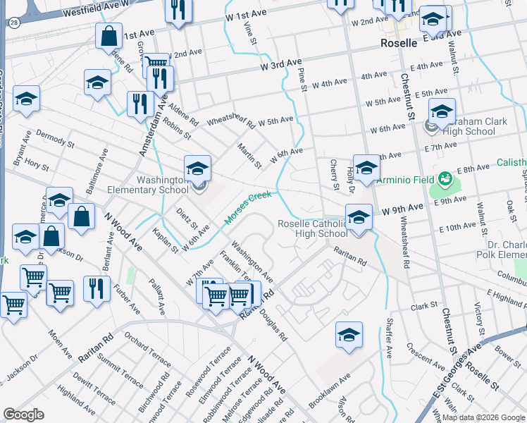 map of restaurants, bars, coffee shops, grocery stores, and more near 53 Independence Drive in Roselle