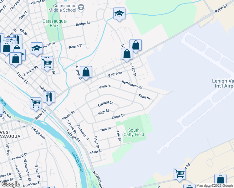 map of restaurants, bars, coffee shops, grocery stores, and more near 530 Poplar Street in Catasauqua
