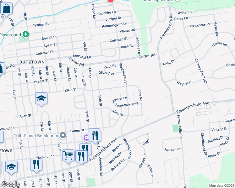map of restaurants, bars, coffee shops, grocery stores, and more near 2285 Aspen Court in Bethlehem