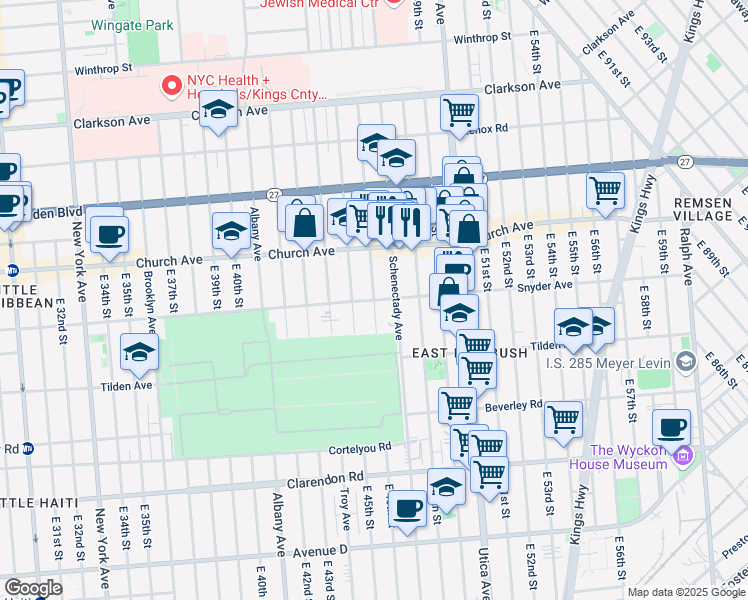 map of restaurants, bars, coffee shops, grocery stores, and more near East 46th Street & Snyder Avenue in Brooklyn