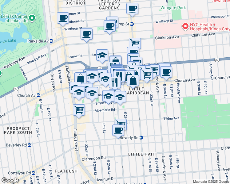 map of restaurants, bars, coffee shops, grocery stores, and more near 852 Rogers Avenue in Brooklyn
