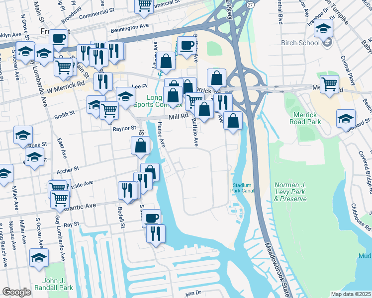 map of restaurants, bars, coffee shops, grocery stores, and more near 014 Saint Marys Place in Freeport