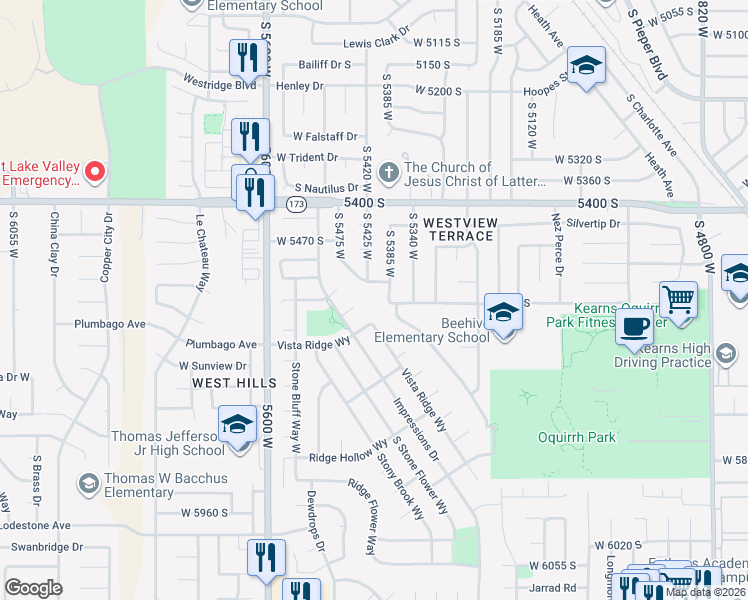 map of restaurants, bars, coffee shops, grocery stores, and more near 5419 West 5540 South in Kearns