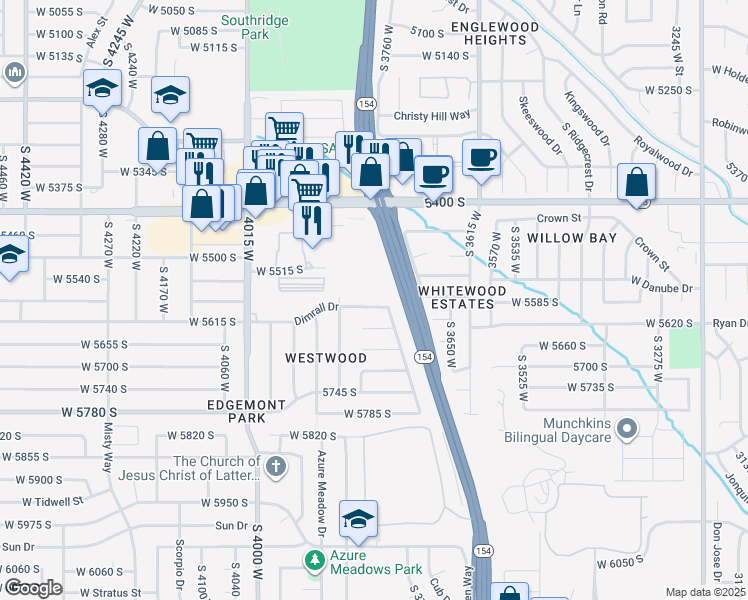 map of restaurants, bars, coffee shops, grocery stores, and more near 3784 Dimrall Drive in Salt Lake City