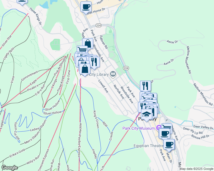 map of restaurants, bars, coffee shops, grocery stores, and more near 1199 Empire Avenue in Park City