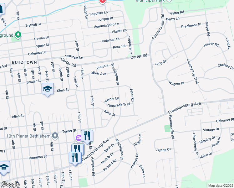 map of restaurants, bars, coffee shops, grocery stores, and more near 4151 Washington Street in Bethlehem