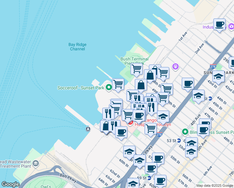 map of restaurants, bars, coffee shops, grocery stores, and more near 5 53rd Street in Brooklyn