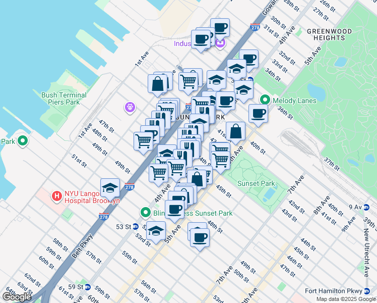 map of restaurants, bars, coffee shops, grocery stores, and more near in Brooklyn