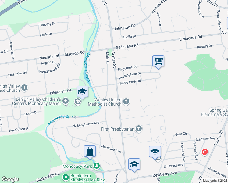 map of restaurants, bars, coffee shops, grocery stores, and more near 2732 Main Street in Bethlehem