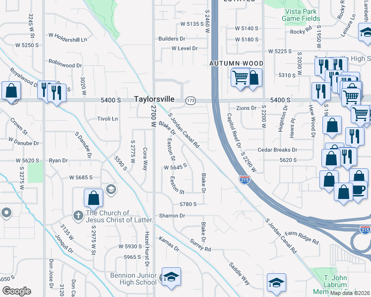 map of restaurants, bars, coffee shops, grocery stores, and more near 2549 Blake Drive in Salt Lake City