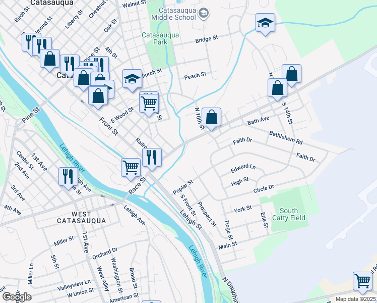 map of restaurants, bars, coffee shops, grocery stores, and more near 259 Race Street in Catasauqua