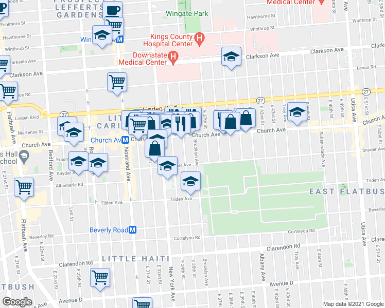 map of restaurants, bars, coffee shops, grocery stores, and more near 974 Brooklyn Avenue in Brooklyn