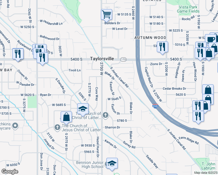 map of restaurants, bars, coffee shops, grocery stores, and more near 5574 Easton Street in Salt Lake City