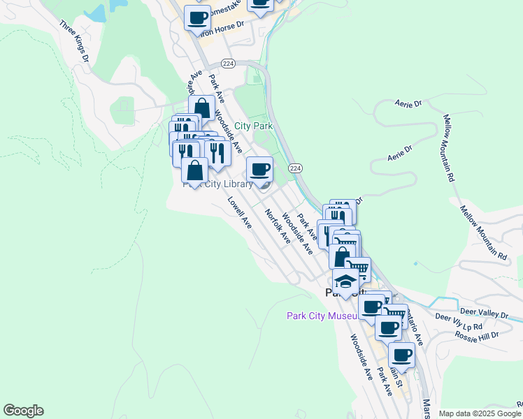 map of restaurants, bars, coffee shops, grocery stores, and more near 1150 Empire Avenue in Park City