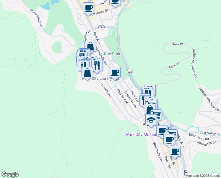 map of restaurants, bars, coffee shops, grocery stores, and more near 1203 Empire Avenue in Park City