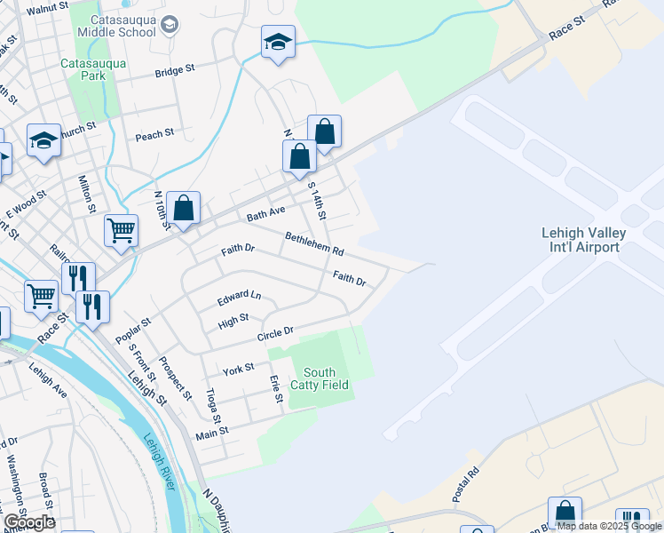 map of restaurants, bars, coffee shops, grocery stores, and more near 806 Faith Drive in Catasauqua