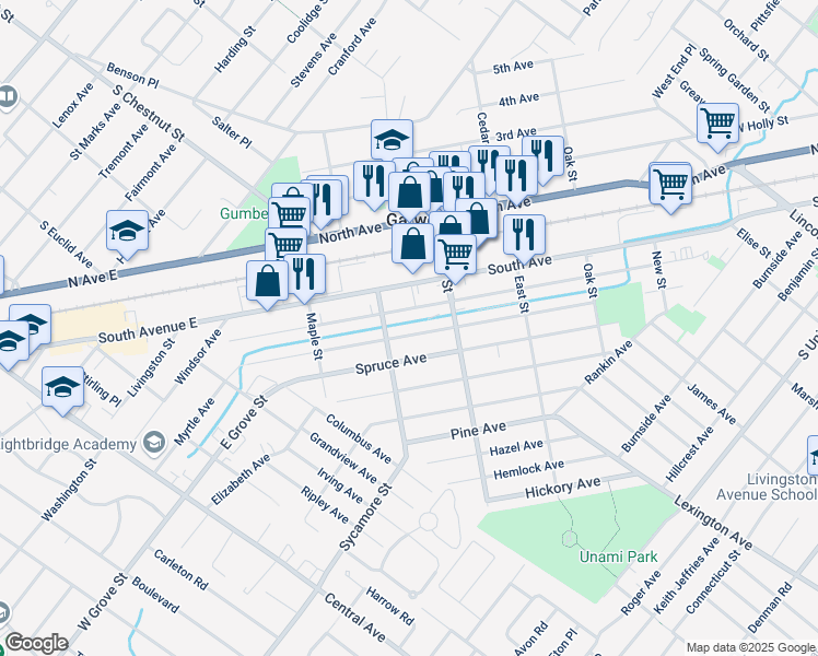 map of restaurants, bars, coffee shops, grocery stores, and more near 430 Myrtle Ave in Garwood