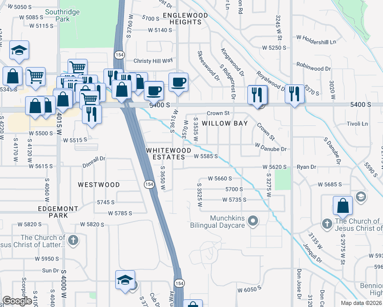 map of restaurants, bars, coffee shops, grocery stores, and more near 3552 West 5585 South in Salt Lake City