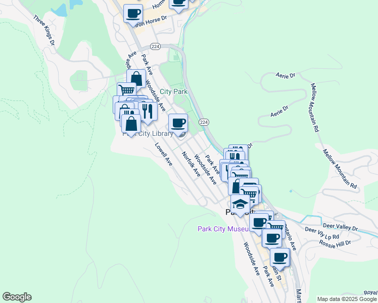 map of restaurants, bars, coffee shops, grocery stores, and more near 1127 Woodside Avenue in Park City