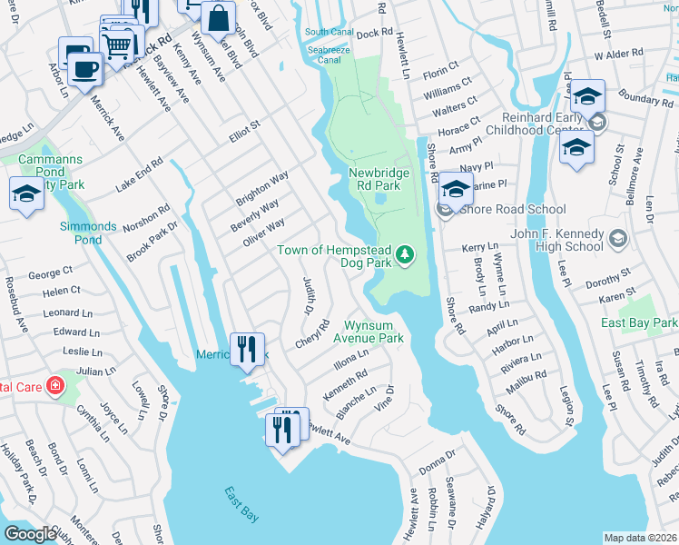 map of restaurants, bars, coffee shops, grocery stores, and more near 2954 Wynsum Avenue in Merrick