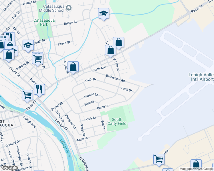 map of restaurants, bars, coffee shops, grocery stores, and more near 705 Faith Drive in Catasauqua