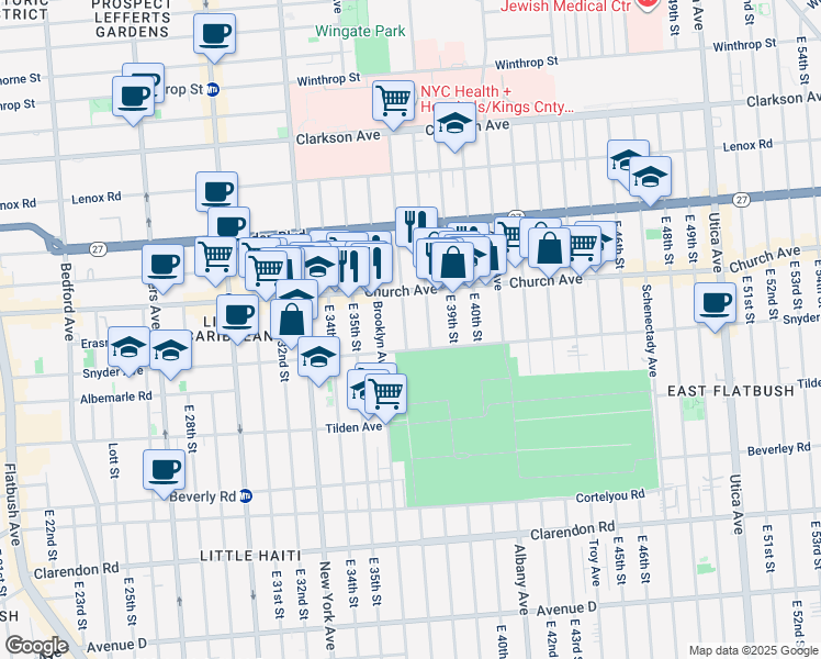 map of restaurants, bars, coffee shops, grocery stores, and more near 289 East 37th Street in Brooklyn
