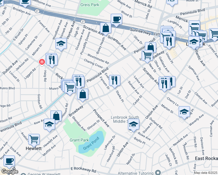 map of restaurants, bars, coffee shops, grocery stores, and more near 4 Farnum Street in Lynbrook