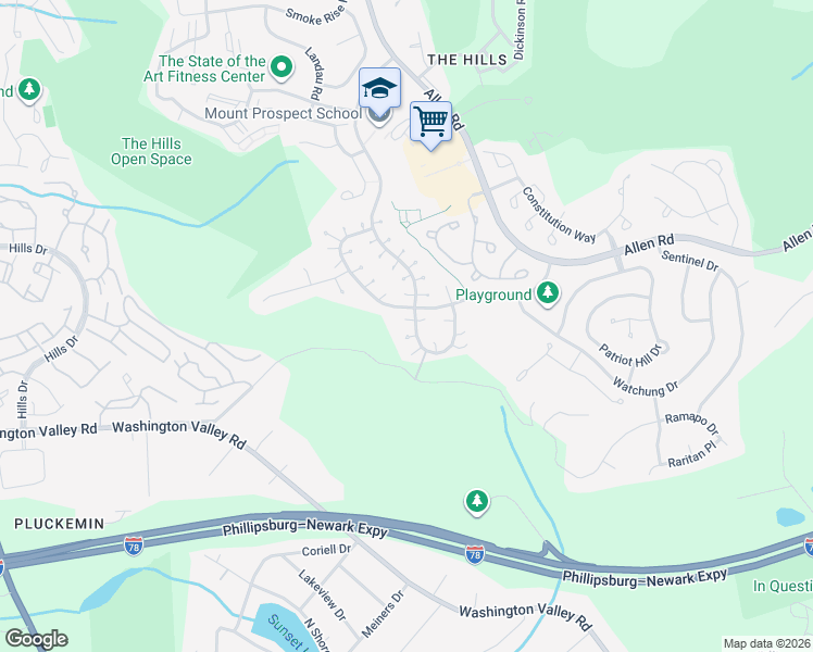 map of restaurants, bars, coffee shops, grocery stores, and more near 42 Honeyman Road in Bernards