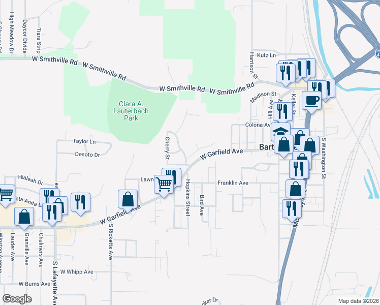map of restaurants, bars, coffee shops, grocery stores, and more near 4 Lauterbach Drive in Bartonville