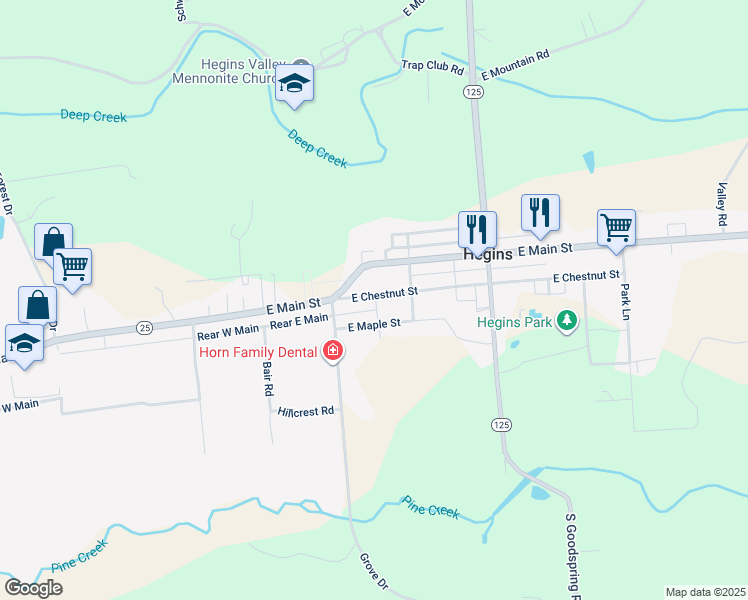 map of restaurants, bars, coffee shops, grocery stores, and more near 525 East Chestnut Street in Hegins