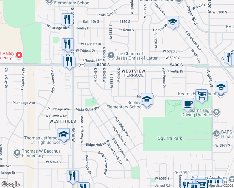 map of restaurants, bars, coffee shops, grocery stores, and more near 5568 South 5340 West in Kearns
