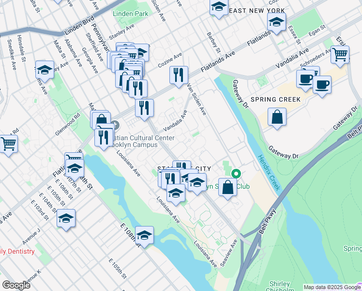 map of restaurants, bars, coffee shops, grocery stores, and more near 1279 Delmar Loop in Brooklyn