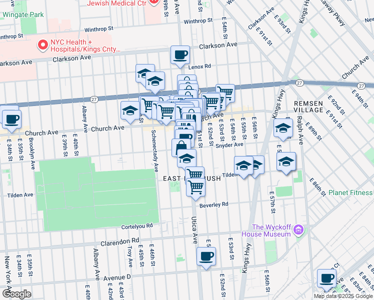 map of restaurants, bars, coffee shops, grocery stores, and more near 4916 Snyder Avenue in Brooklyn