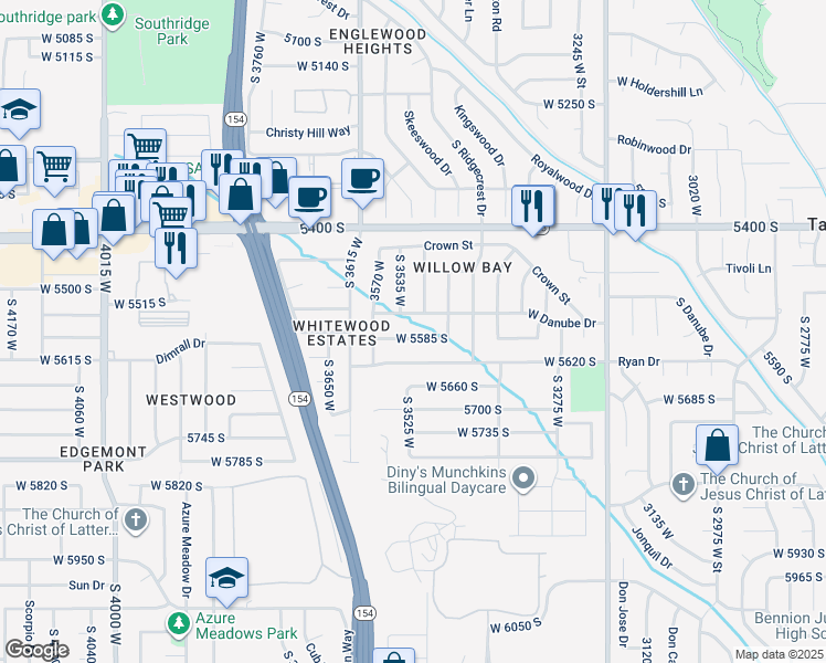 map of restaurants, bars, coffee shops, grocery stores, and more near 3520 West 5585 South in Salt Lake City