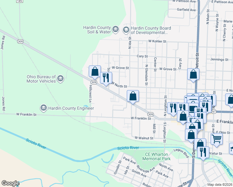map of restaurants, bars, coffee shops, grocery stores, and more near 839 Lima Street in Kenton