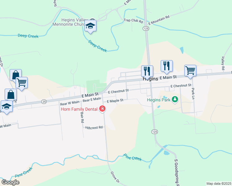map of restaurants, bars, coffee shops, grocery stores, and more near 525 East Chestnut Street in Hegins