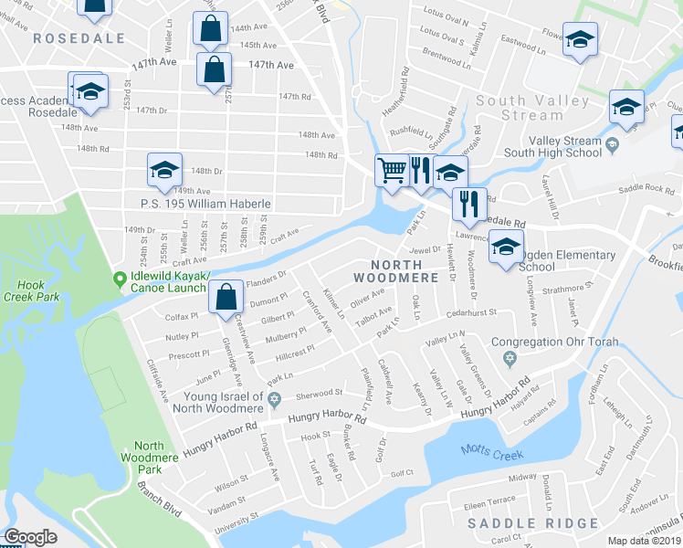map of restaurants, bars, coffee shops, grocery stores, and more near 834 Fanwood Avenue in Valley Stream
